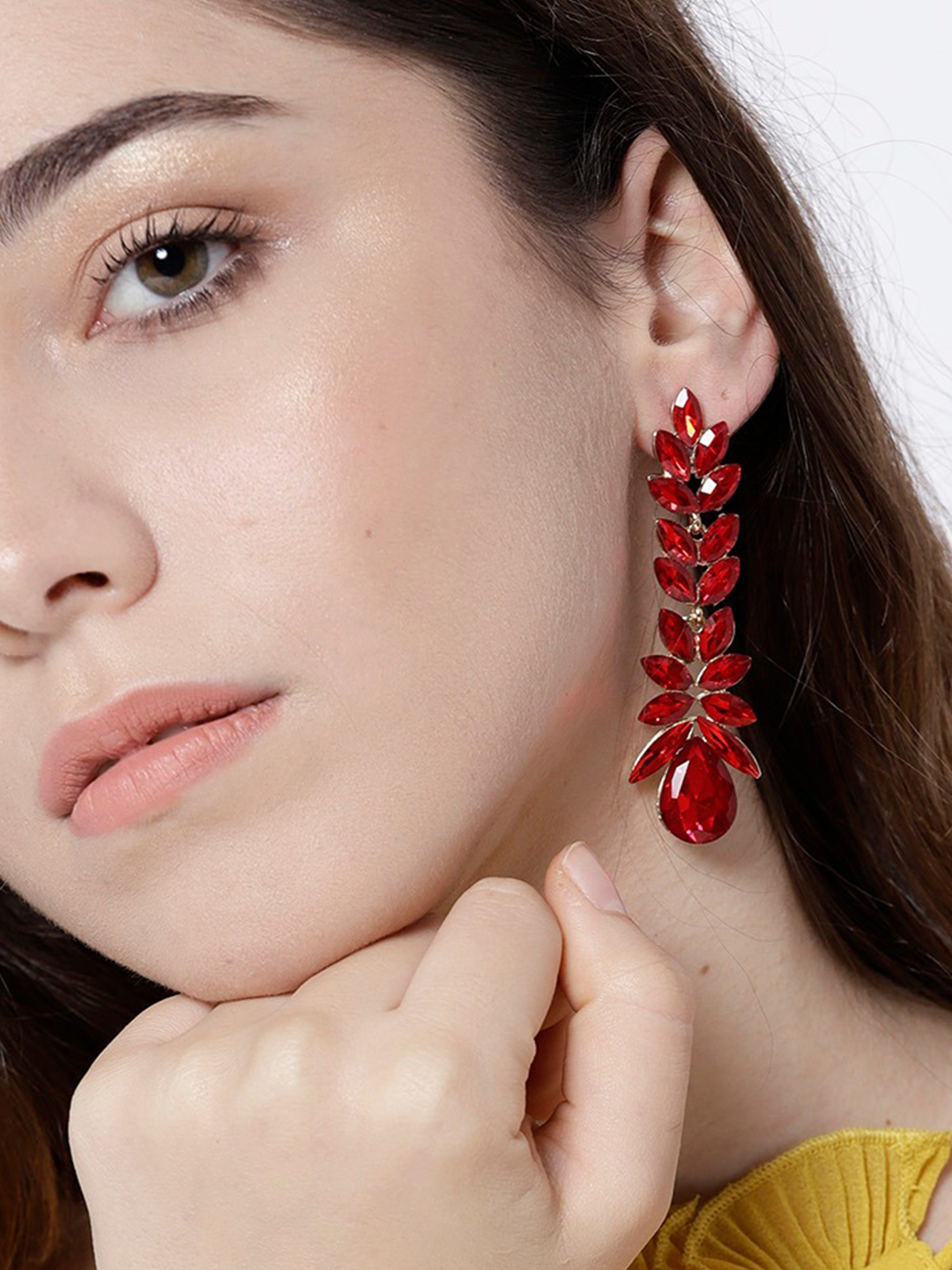 YouBella Red Gold-Plated Contemporary Drop Earrings