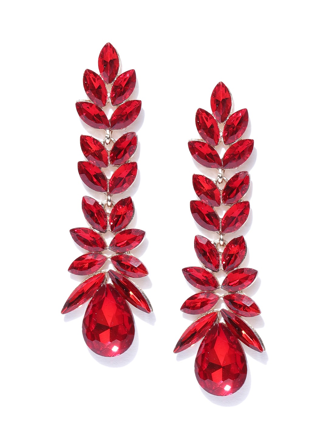YouBella Red Gold-Plated Contemporary Drop Earrings