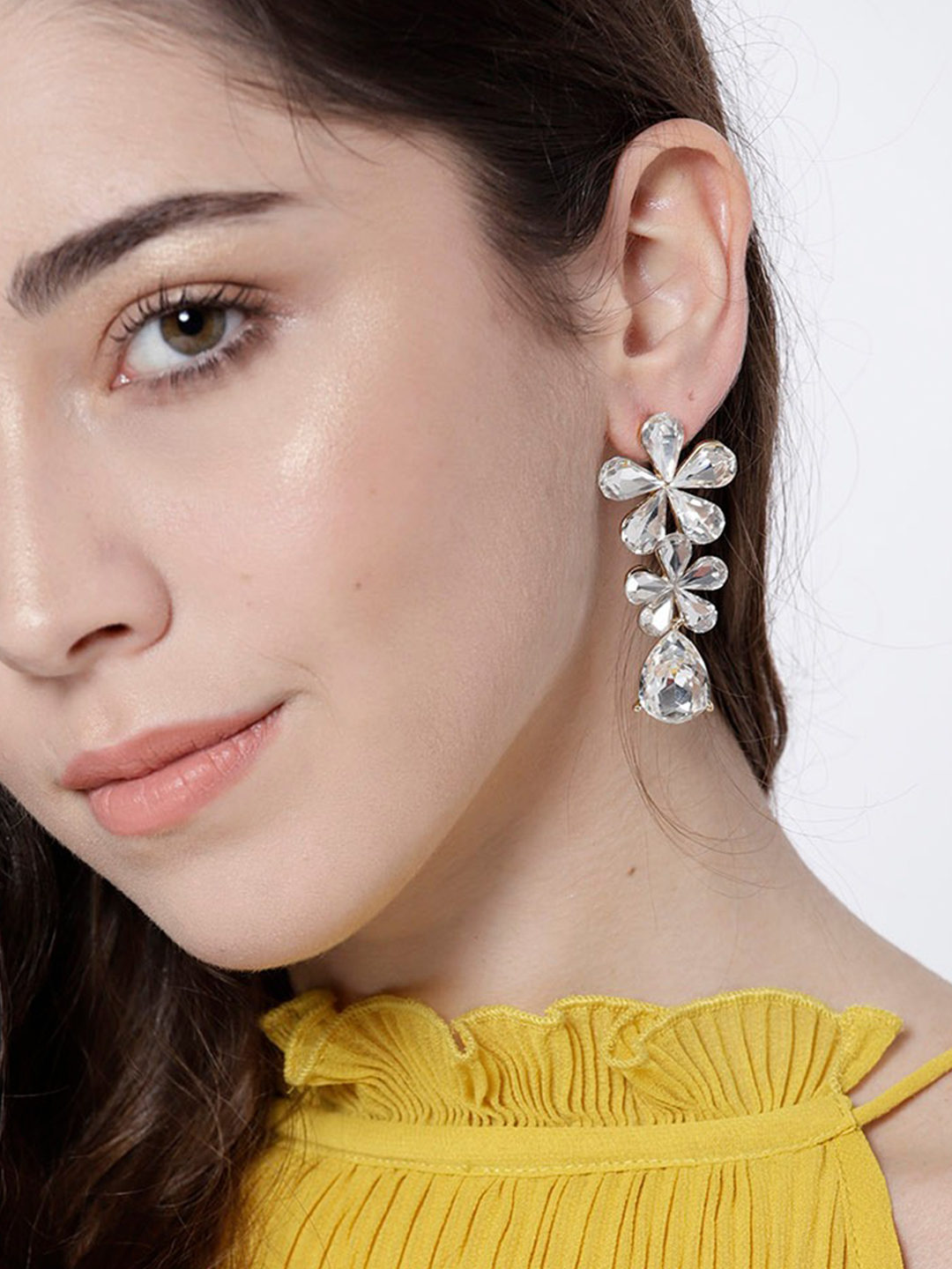 YouBella Gold-Plated Stone-Studded Floral Drop Earrings