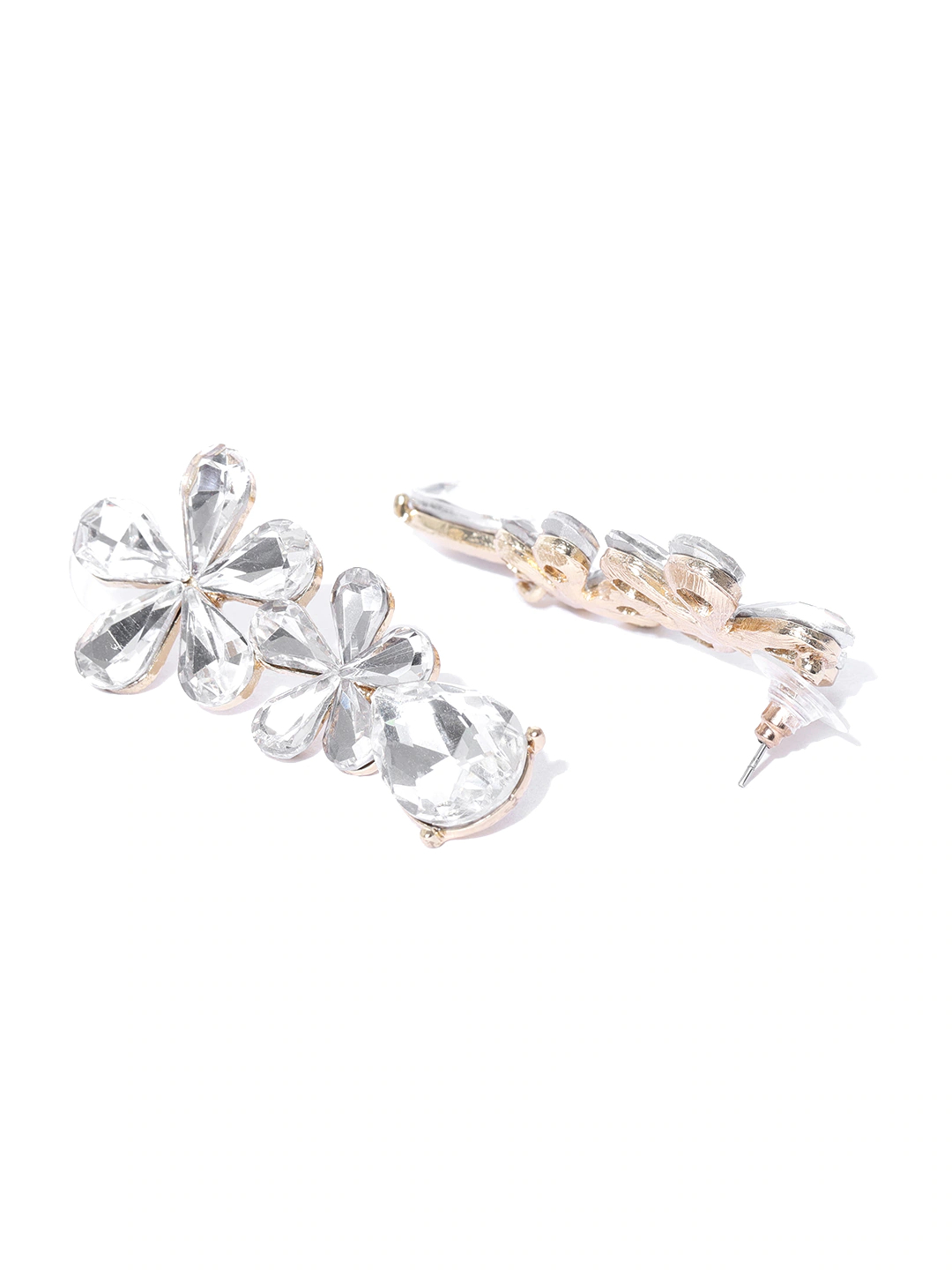 YouBella Gold-Plated Stone-Studded Floral Drop Earrings