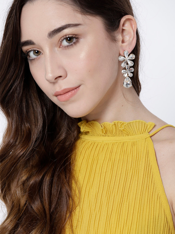 YouBella Gold-Plated Stone-Studded Floral Drop Earrings
