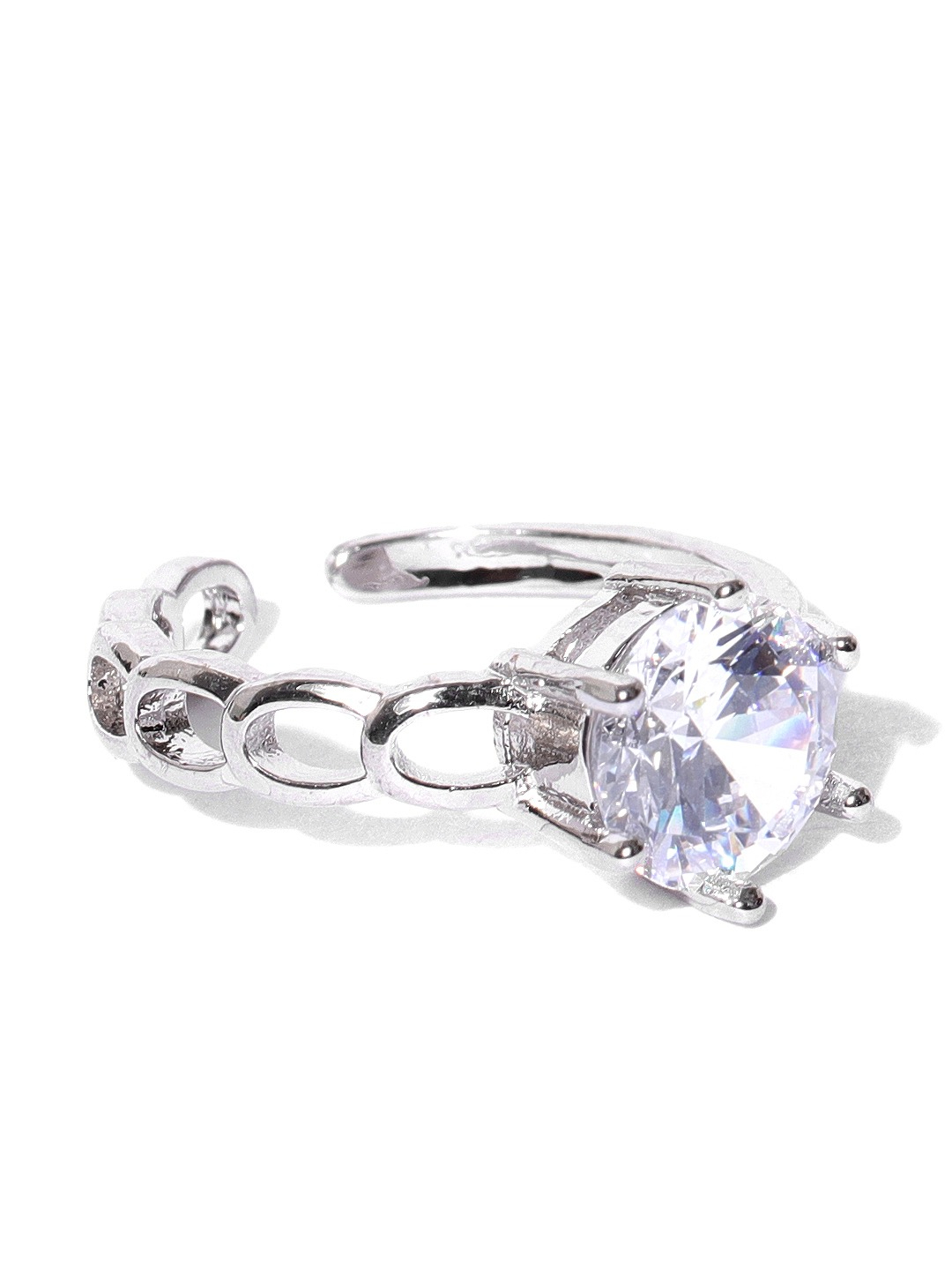 YouBella Women Silver-Toned Stone-Studded Adjustable Ring