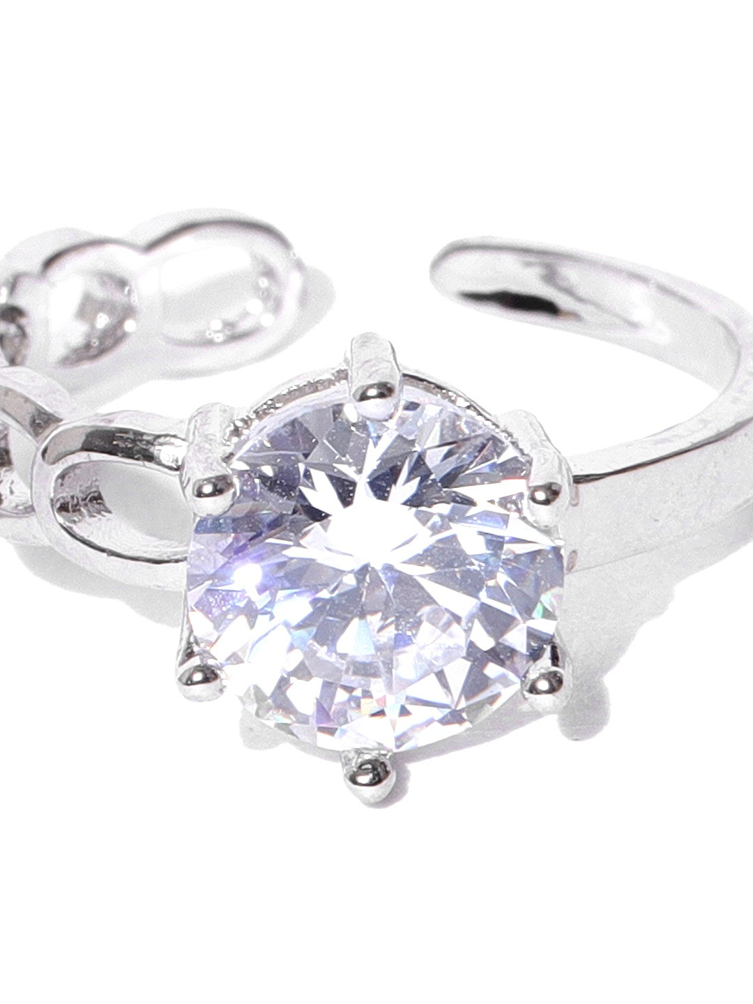 YouBella Women Silver-Toned Stone-Studded Adjustable Ring