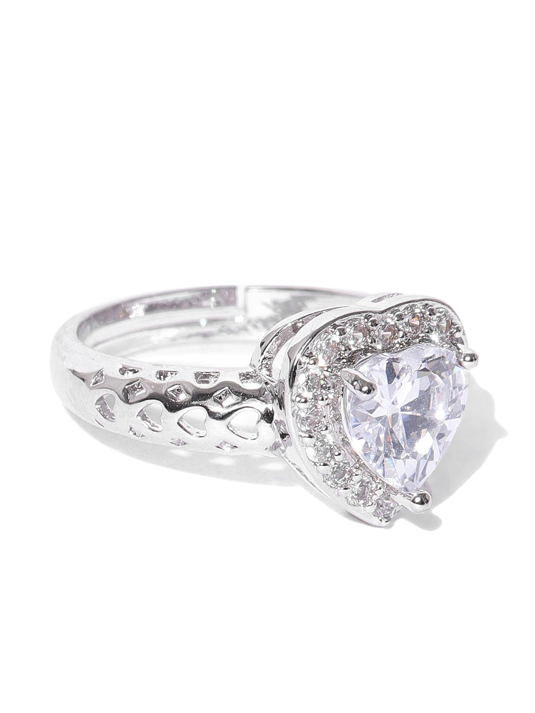 YouBella Women Silver-Toned Stone-Studded Heart-Shaped Adjustable Ring