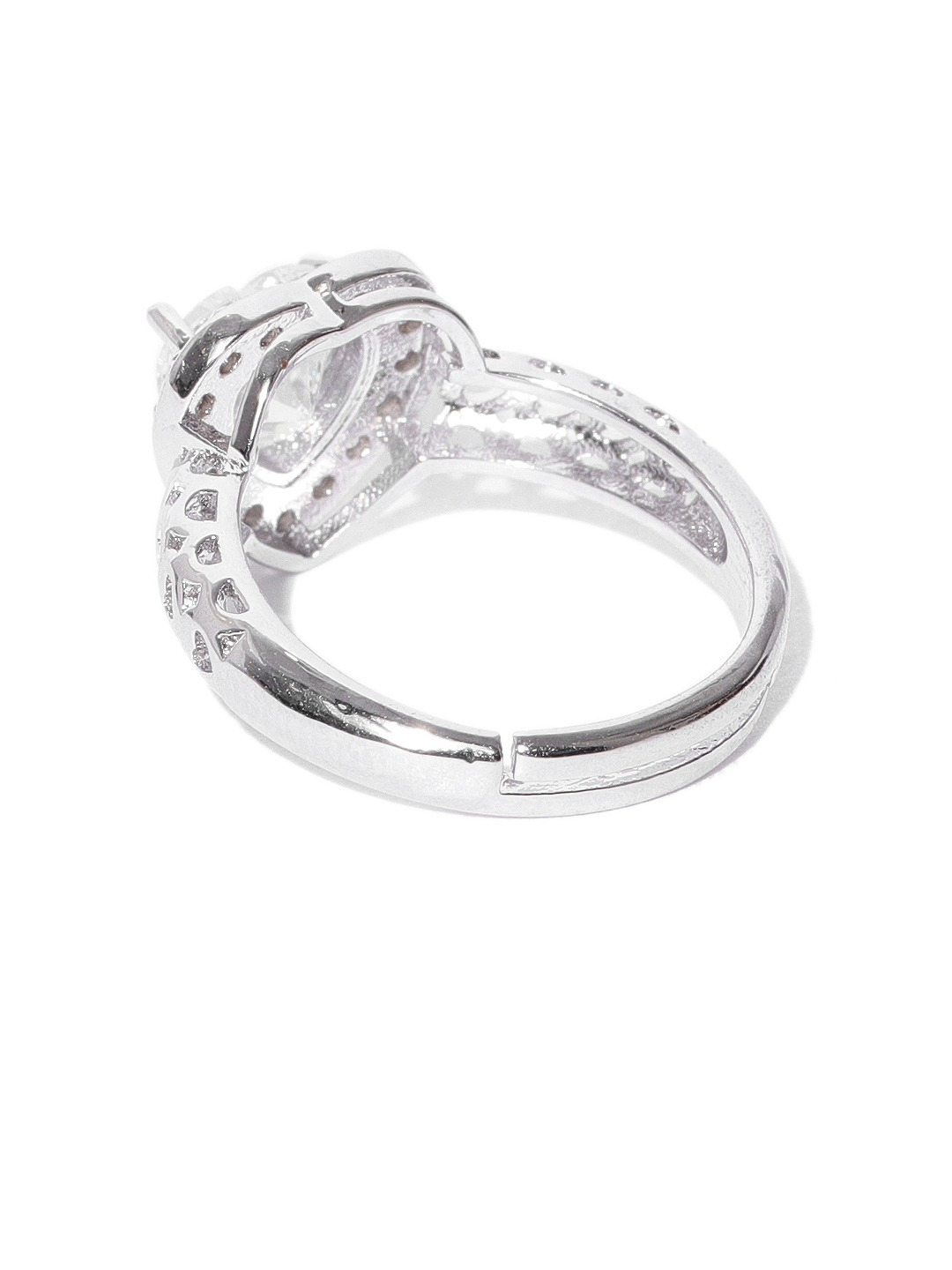 YouBella Women Silver-Toned Stone-Studded Heart-Shaped Adjustable Ring