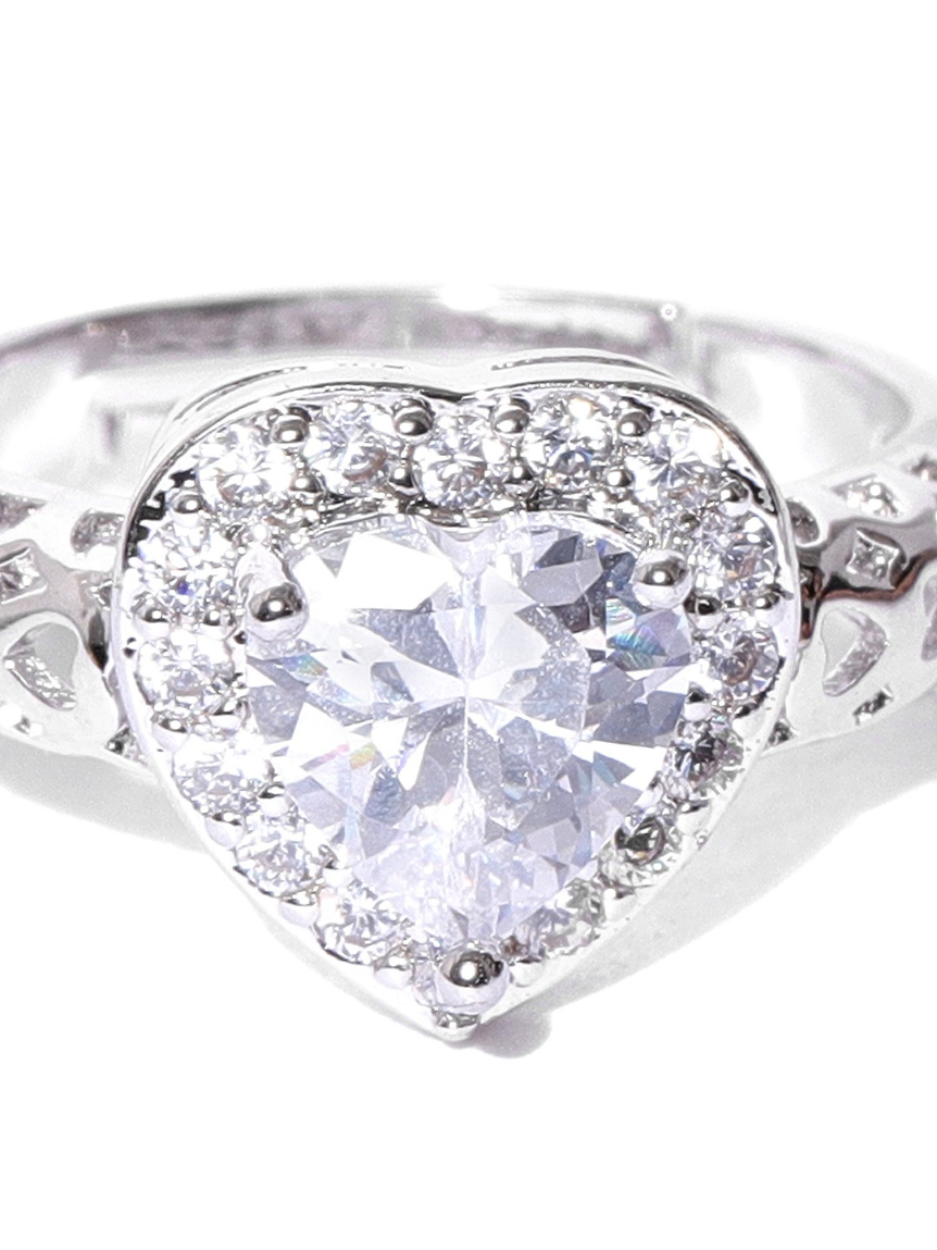 YouBella Women Silver-Toned Stone-Studded Heart-Shaped Adjustable Ring