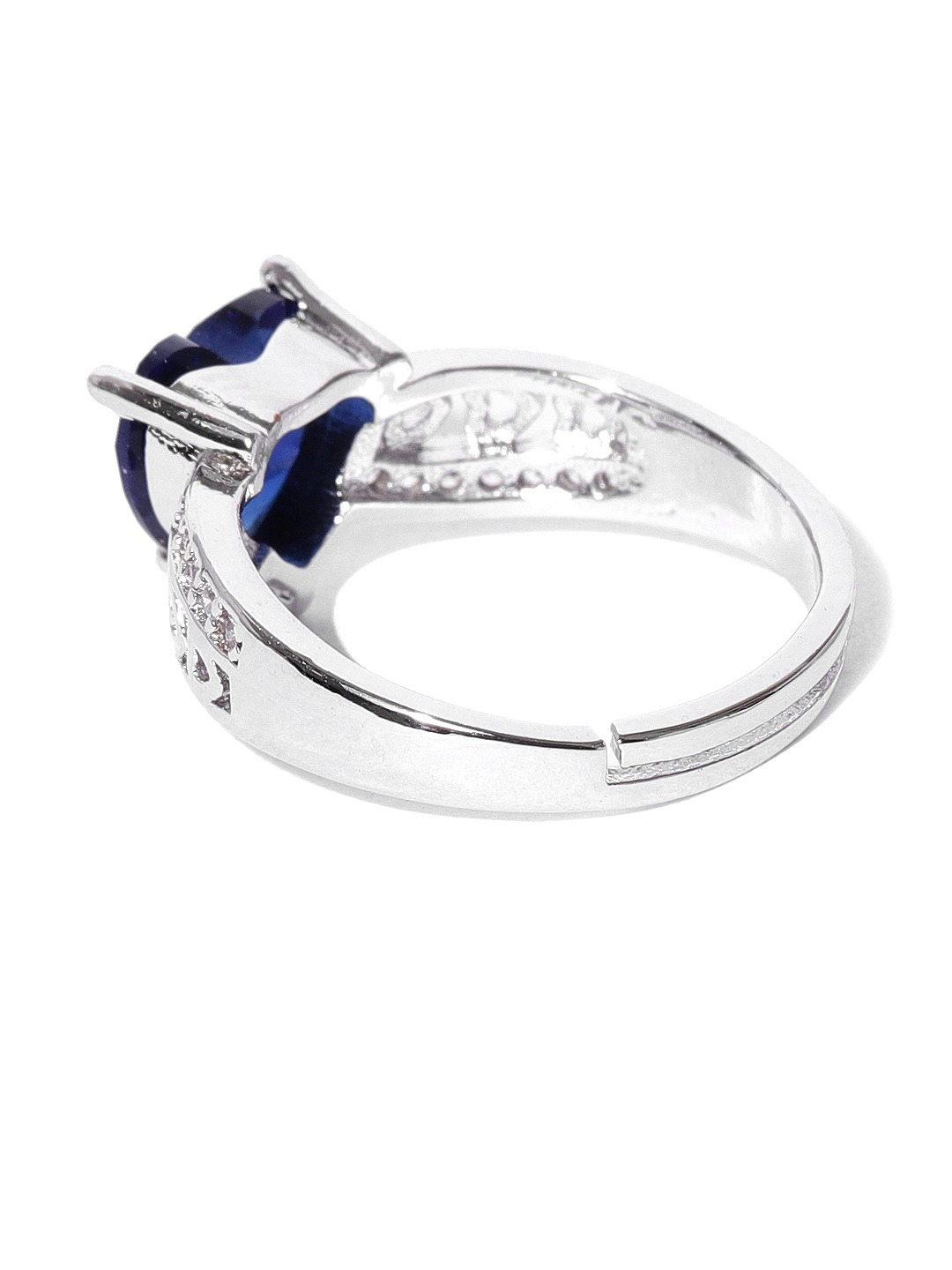 YouBella Women Navy Blue  Silver-Toned Stone-Studded Heart-Shaped Adjustable Ring