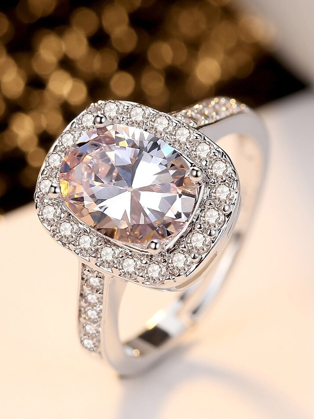 YouBella Women Silver-Toned Stone-Studded Adjustable Ring