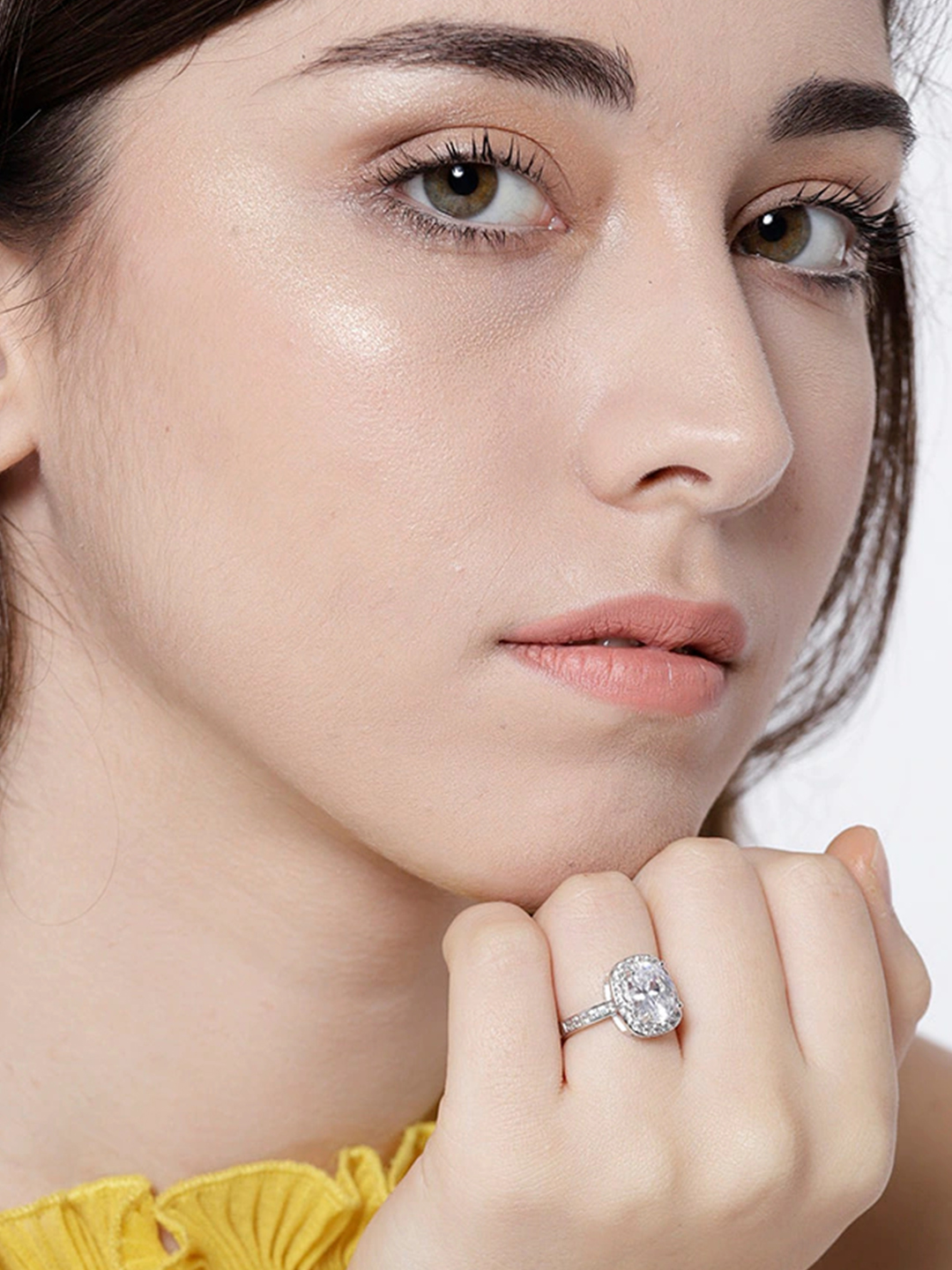 YouBella Women Silver-Toned Stone-Studded Adjustable Ring