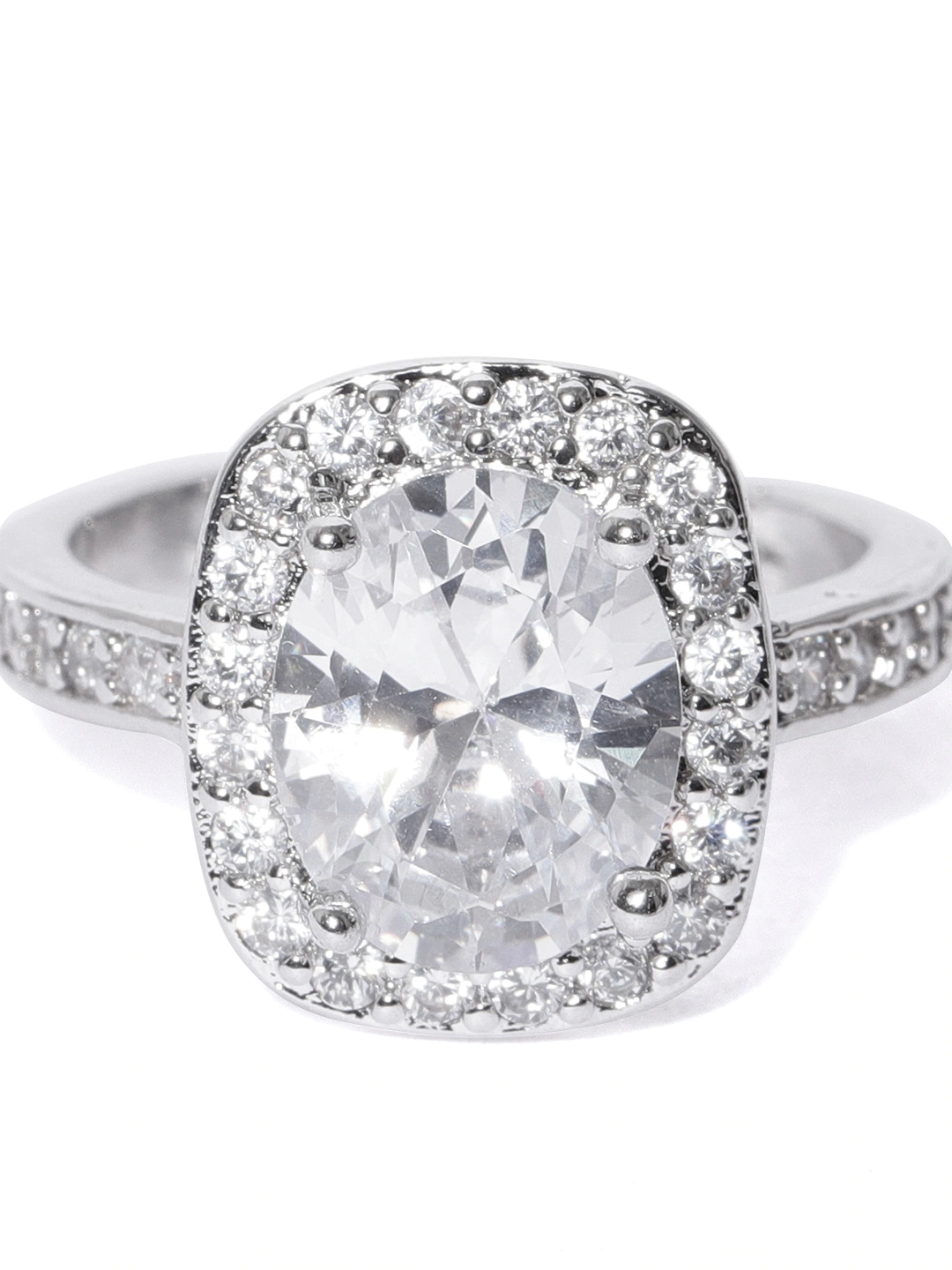 YouBella Women Silver-Toned Stone-Studded Adjustable Ring