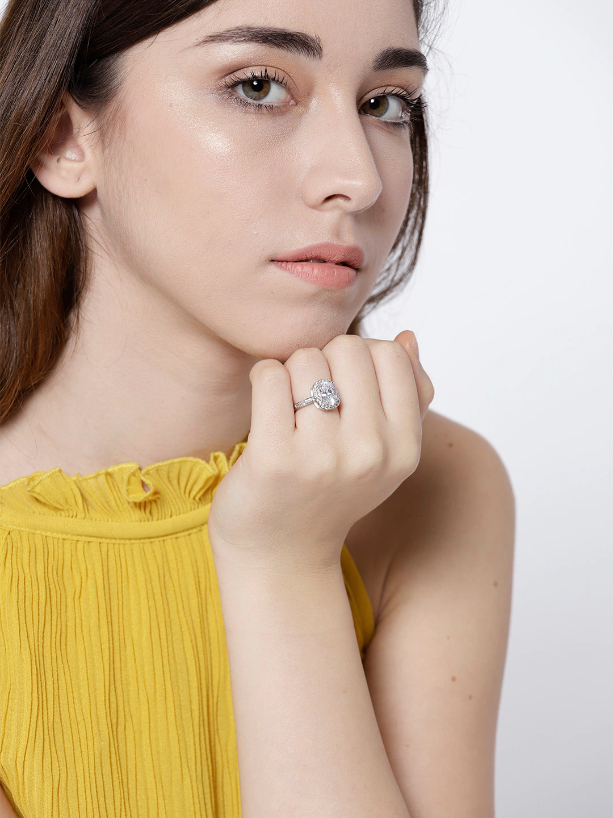 YouBella Women Silver-Toned Stone-Studded Adjustable Ring