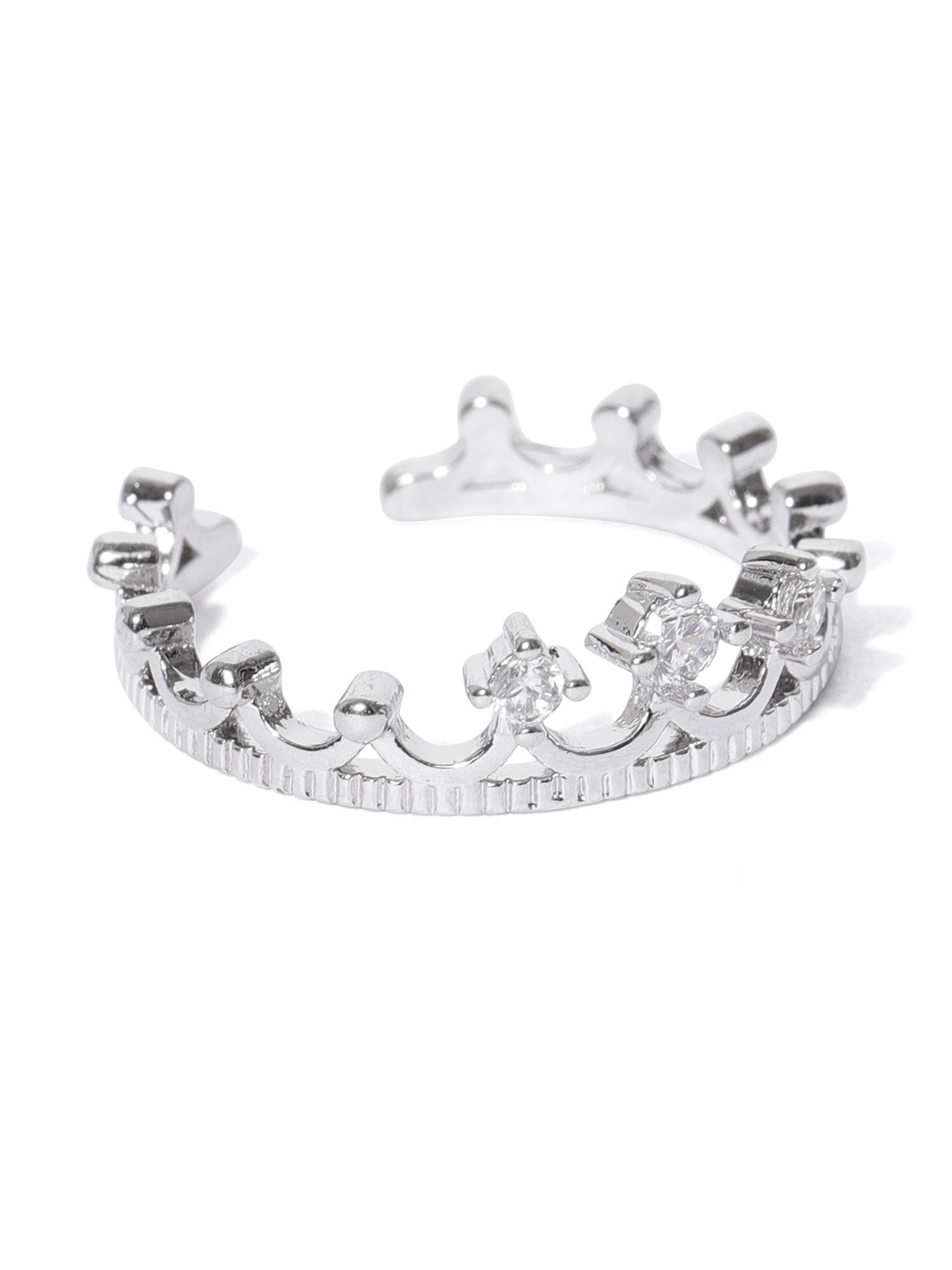 YouBella Women Silver-Toned Stone-Studded Adjustable Ring