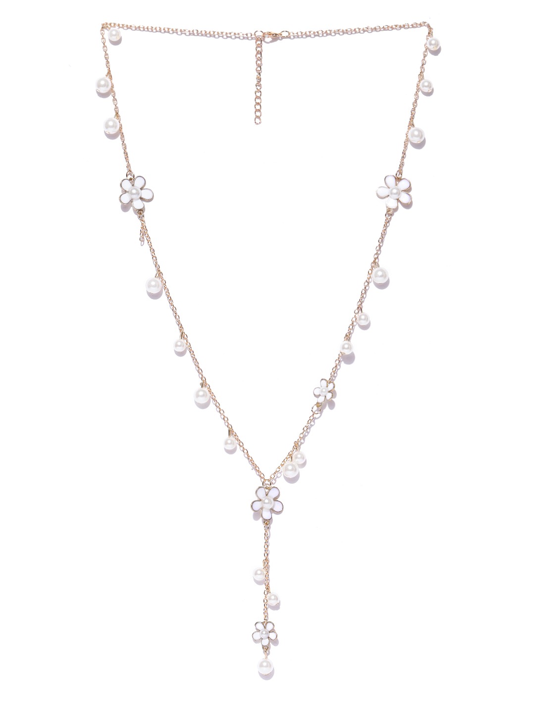YouBella White Gold-Plated Beaded  Enamelled Lariat Necklace