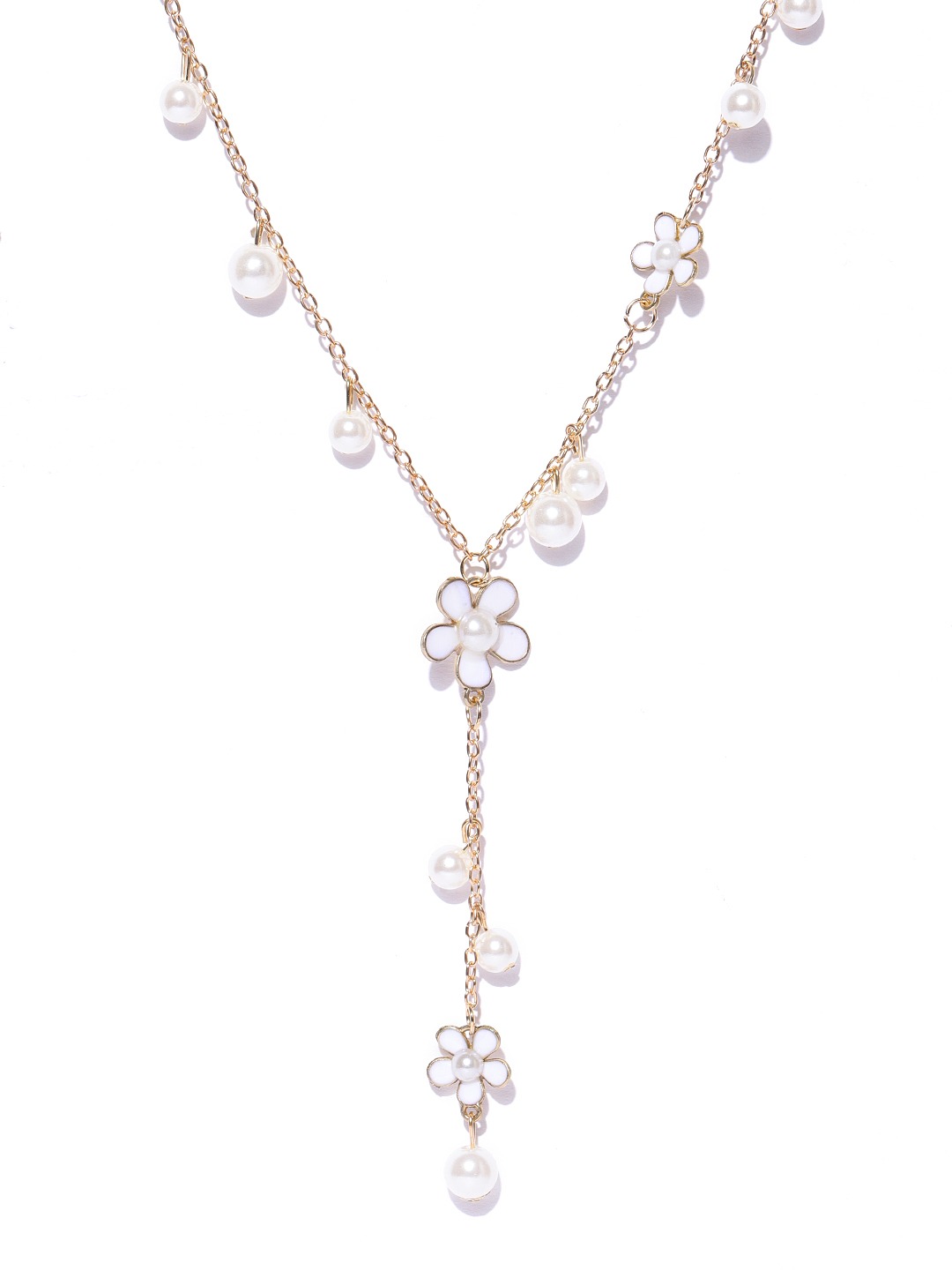 YouBella White Gold-Plated Beaded  Enamelled Lariat Necklace