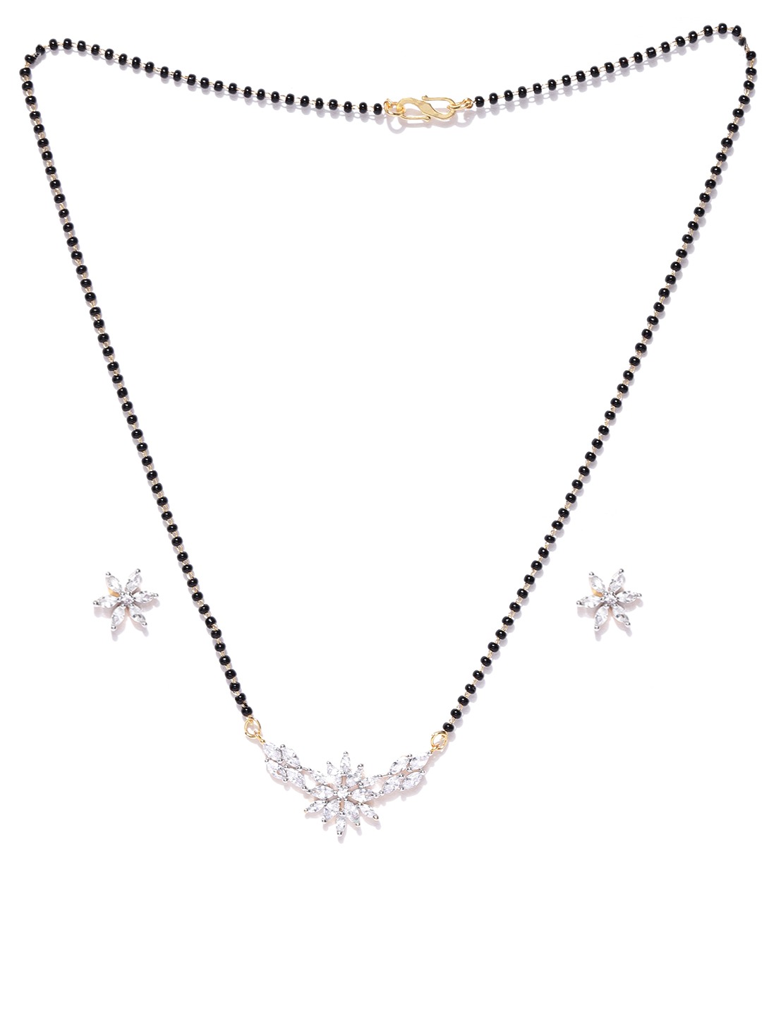 YouBella Black Gold-Plated Stone-Studded  Beaded Mangalsutra  Earrings Set