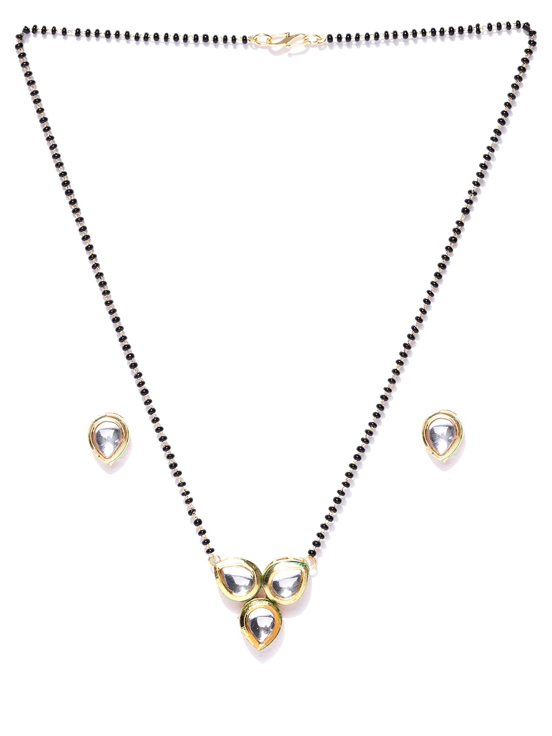 YouBella Black Gold-Plated Stone-Studded  Beaded Mangalsutra  Earrings Set