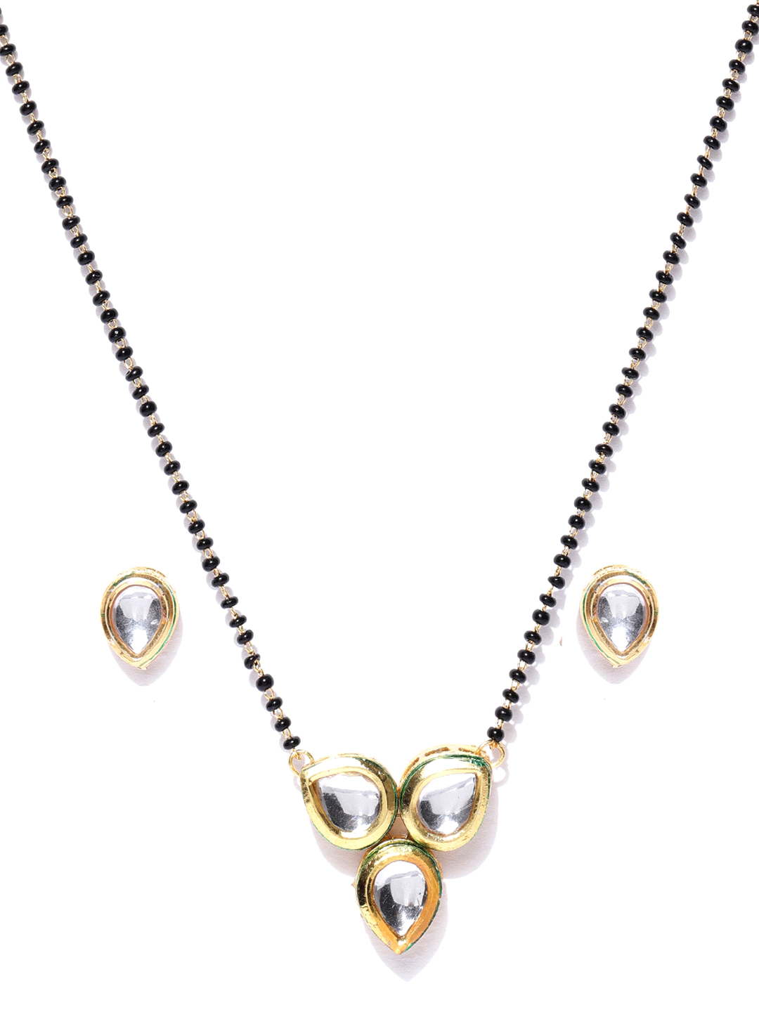 YouBella Black Gold-Plated Stone-Studded  Beaded Mangalsutra  Earrings Set