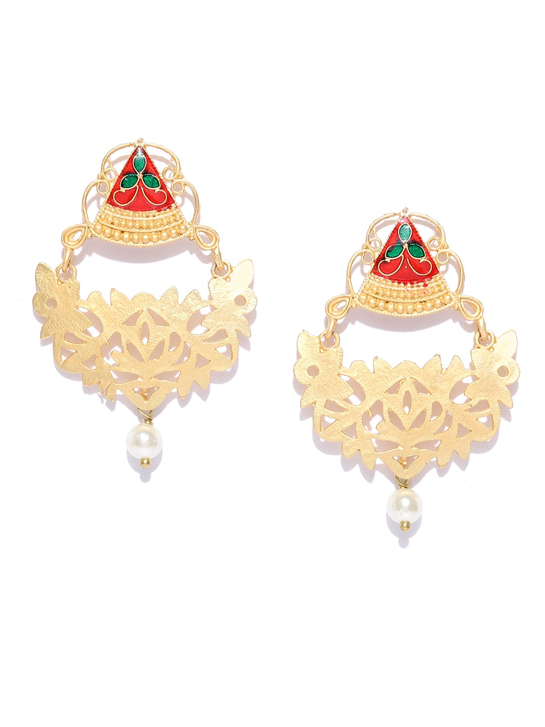 YouBella Red Gold-Plated Beaded Classic Drop Earrings