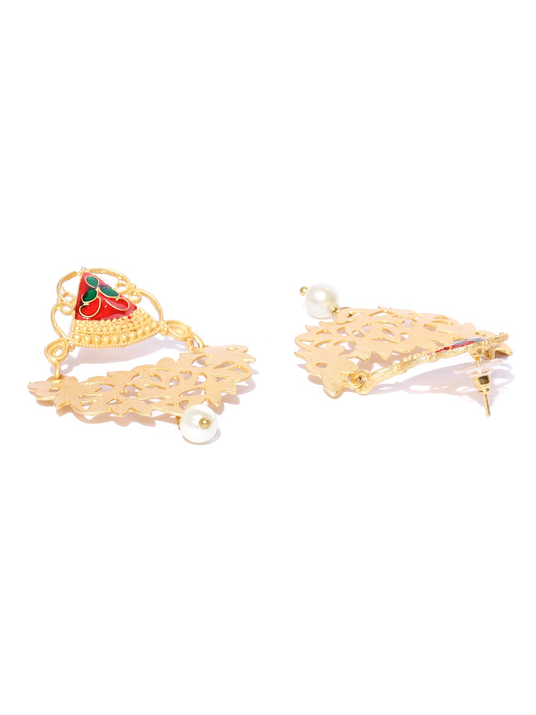 YouBella Red Gold-Plated Beaded Classic Drop Earrings