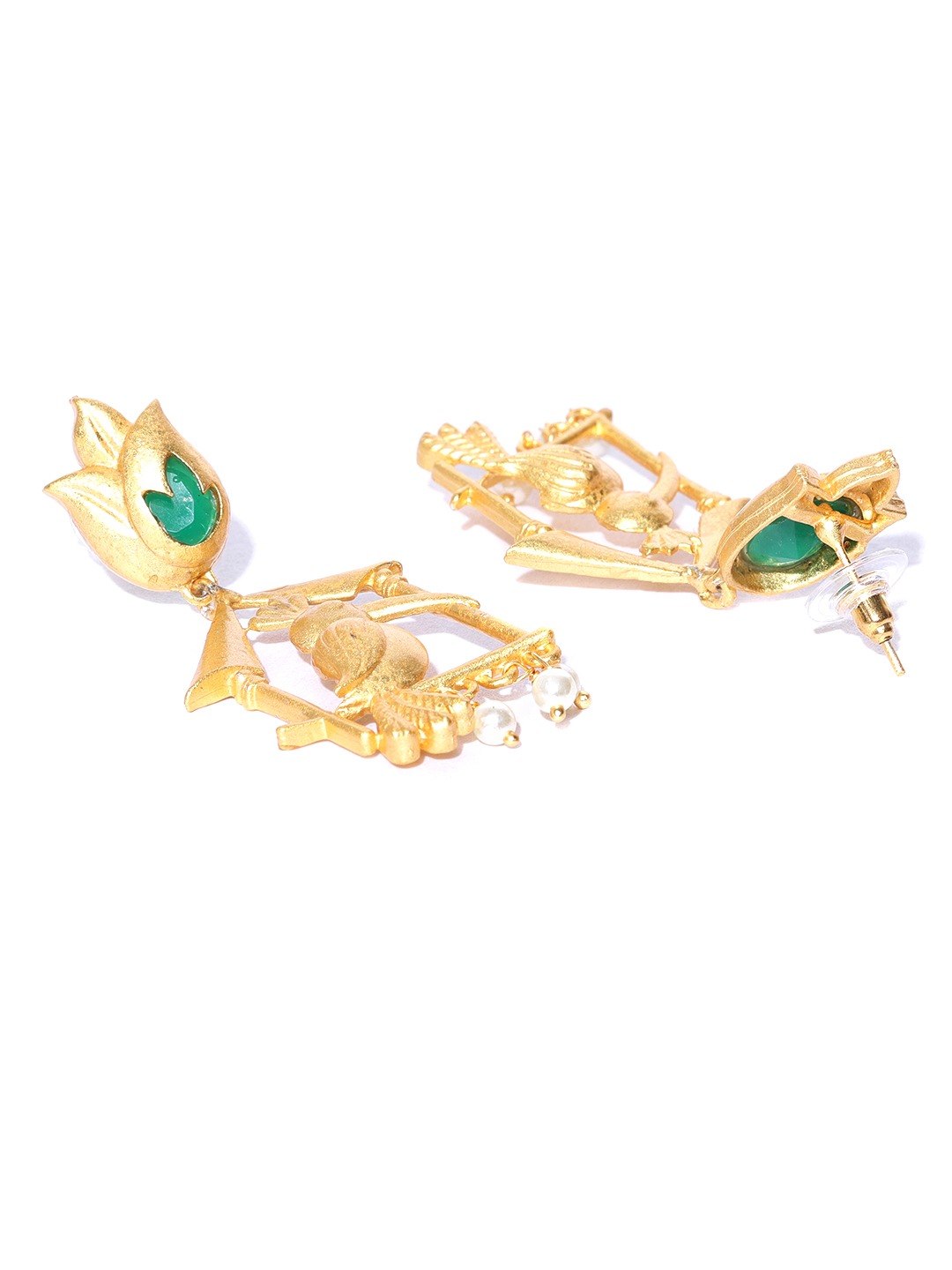 YouBella Pink  Off-White Gold-Plated Stone-Studded  Beaded Classic Drop Earrings