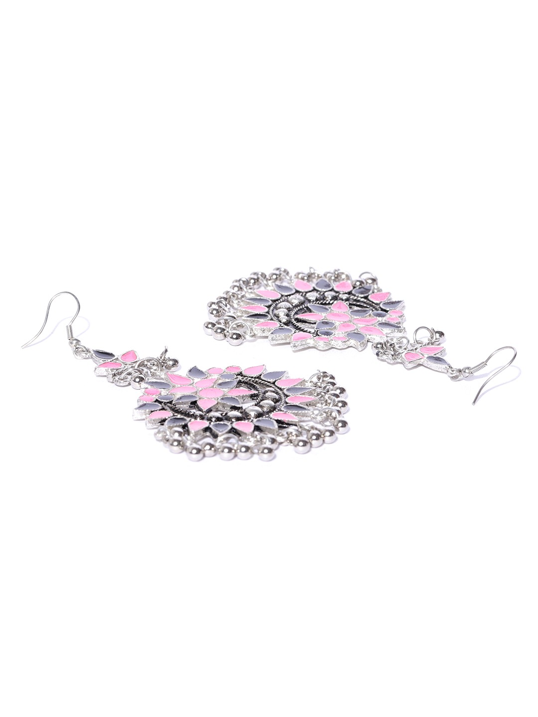 YouBella Oxidised Silver-Toned  Pink Enamelled Jewellery Set