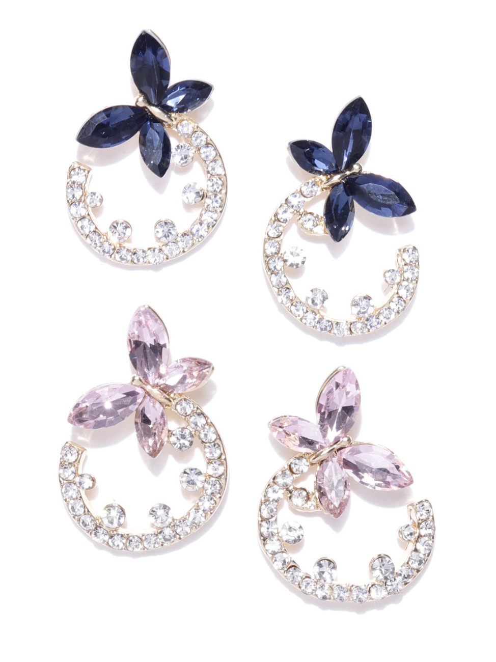 YouBella Set of 2 Gold-Plated Stone-Studded Drop Earrings