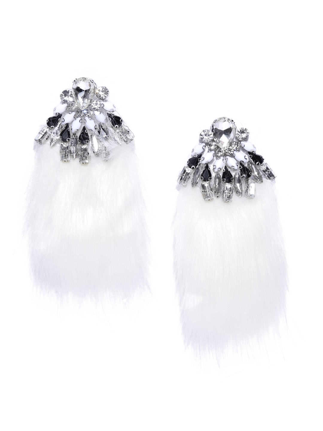 YouBella White  Black Stone-Studded Contemporary Drop Earrings