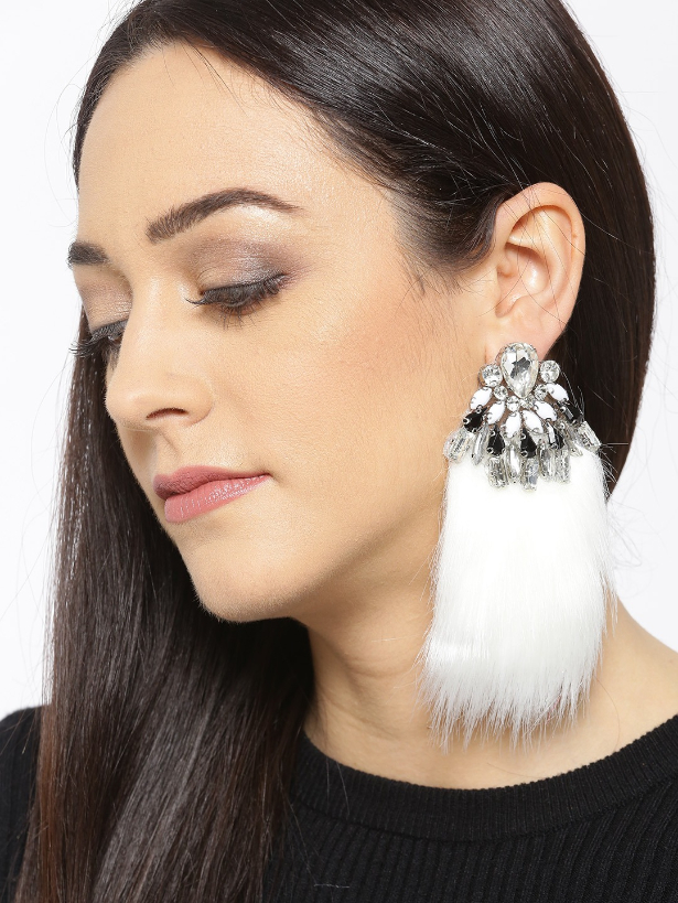 YouBella White  Black Stone-Studded Contemporary Drop Earrings