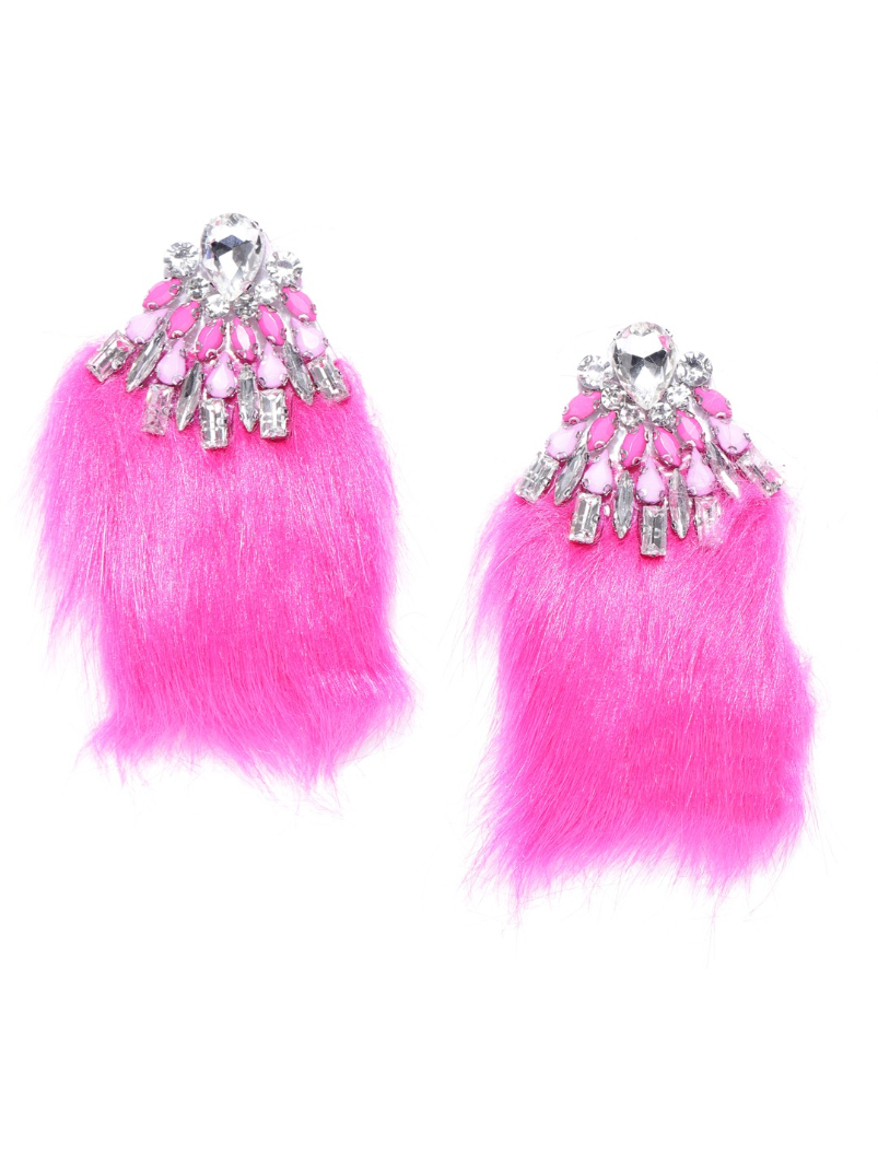 YouBella Pink  Silver-Toned Stone-Studded Contemporary Drop Earrings