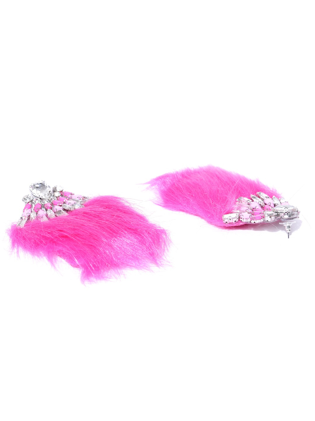 YouBella Pink  Silver-Toned Stone-Studded Contemporary Drop Earrings
