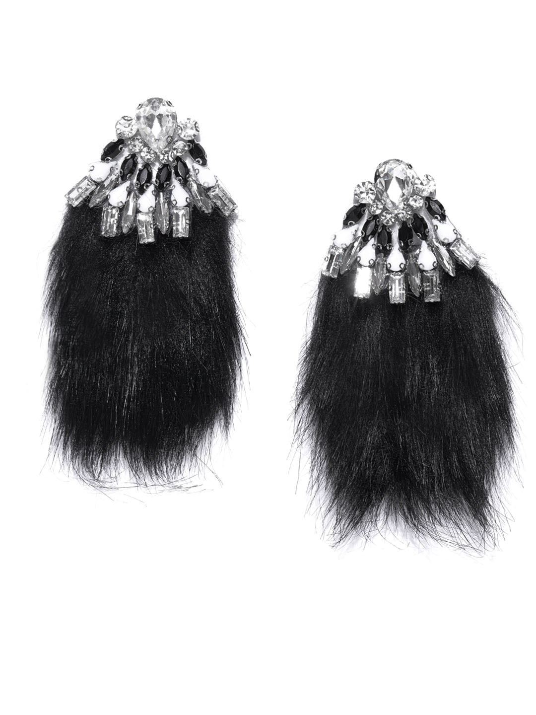 YouBella Black Stone-Studded Contemporary Drop Earrings