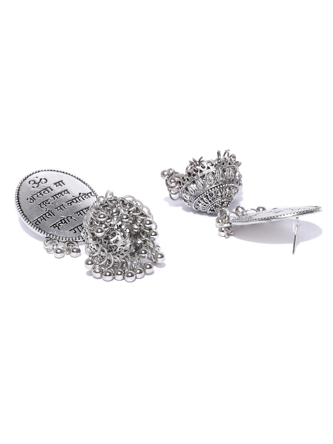 YouBella Oxidised Silver-Plated Textured Dome Shaped Jhumkas