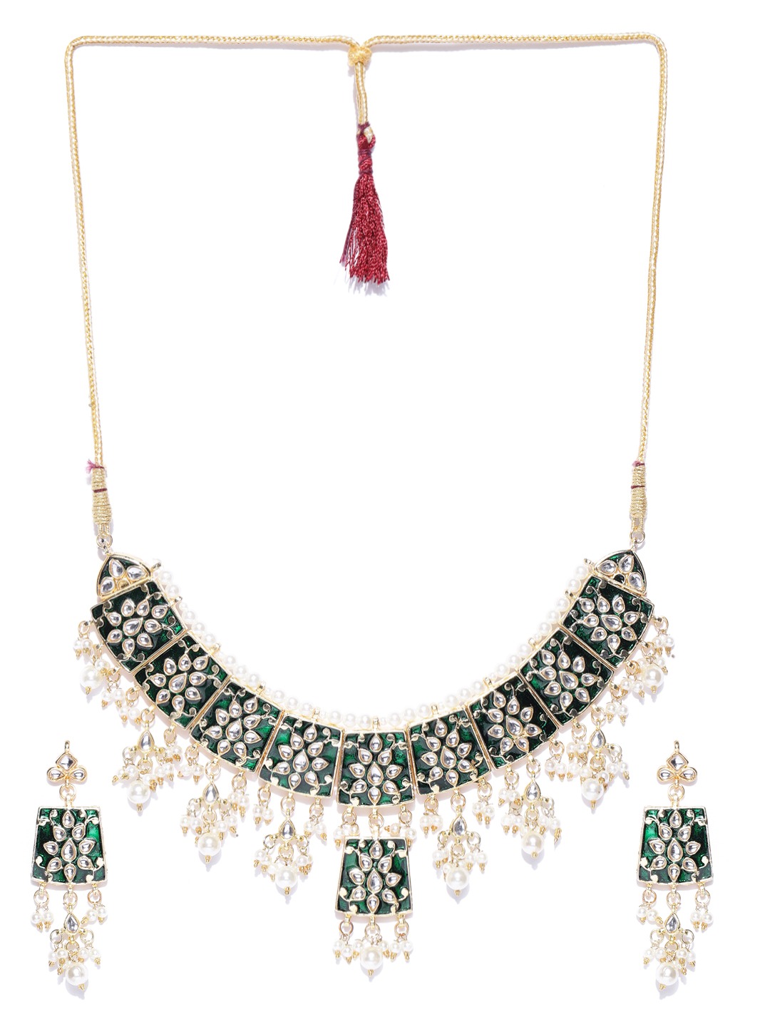 YouBella Gold-Toned  Green Enamelled Stone-Studded Jewellery Set