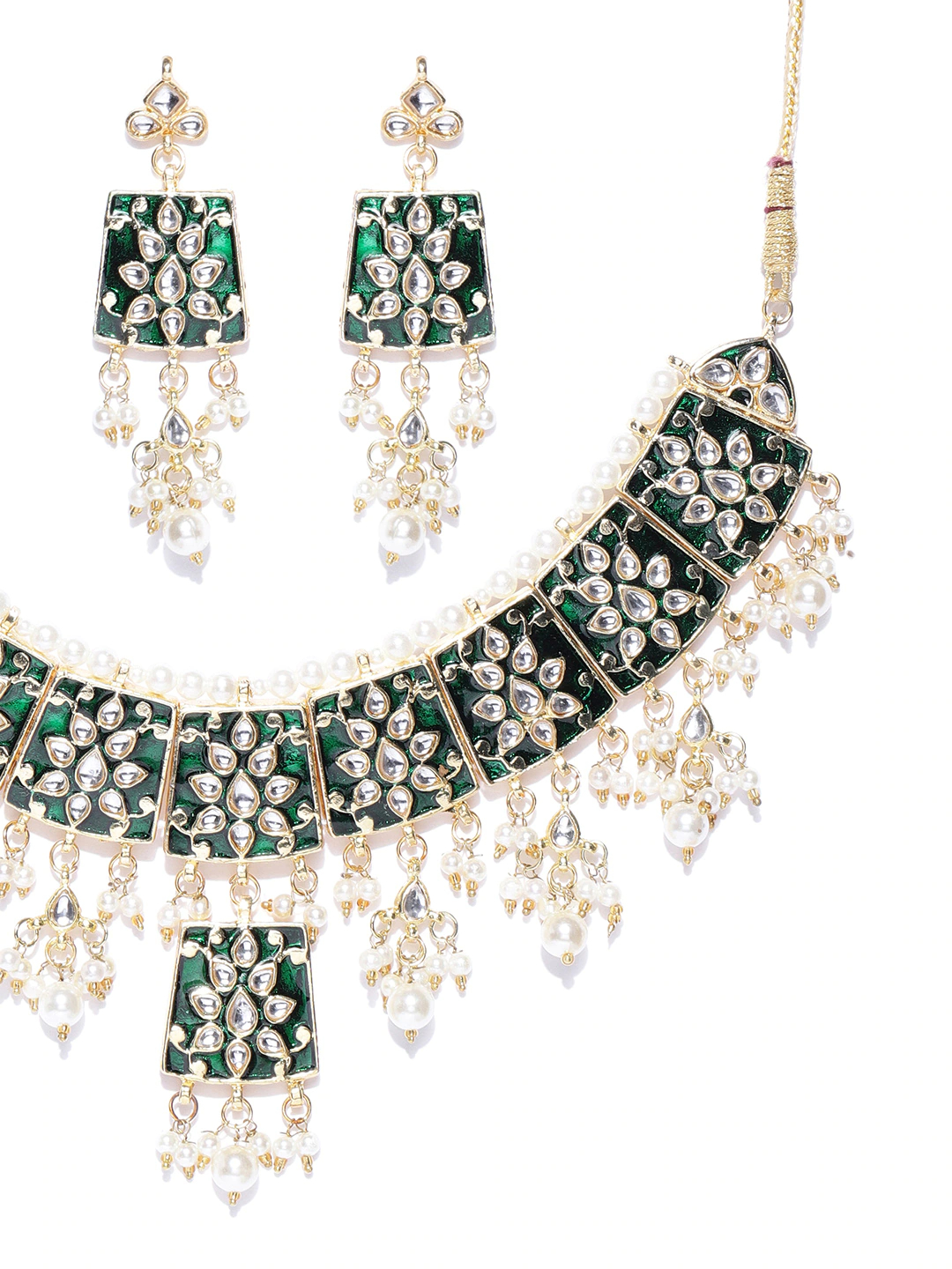 YouBella Gold-Toned  Green Enamelled Stone-Studded Jewellery Set