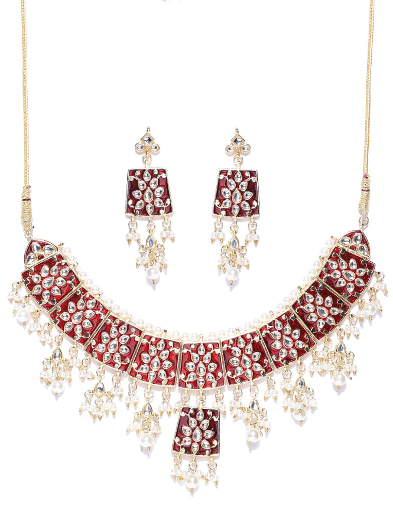 YouBella Gold-Toned  Red Stone-Studded Jewellery Set