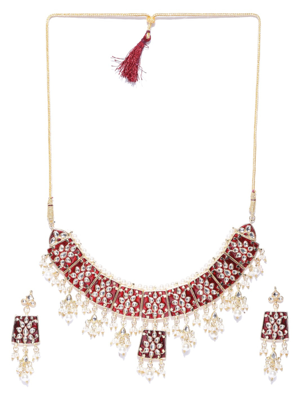 YouBella Gold-Toned  Red Stone-Studded Jewellery Set