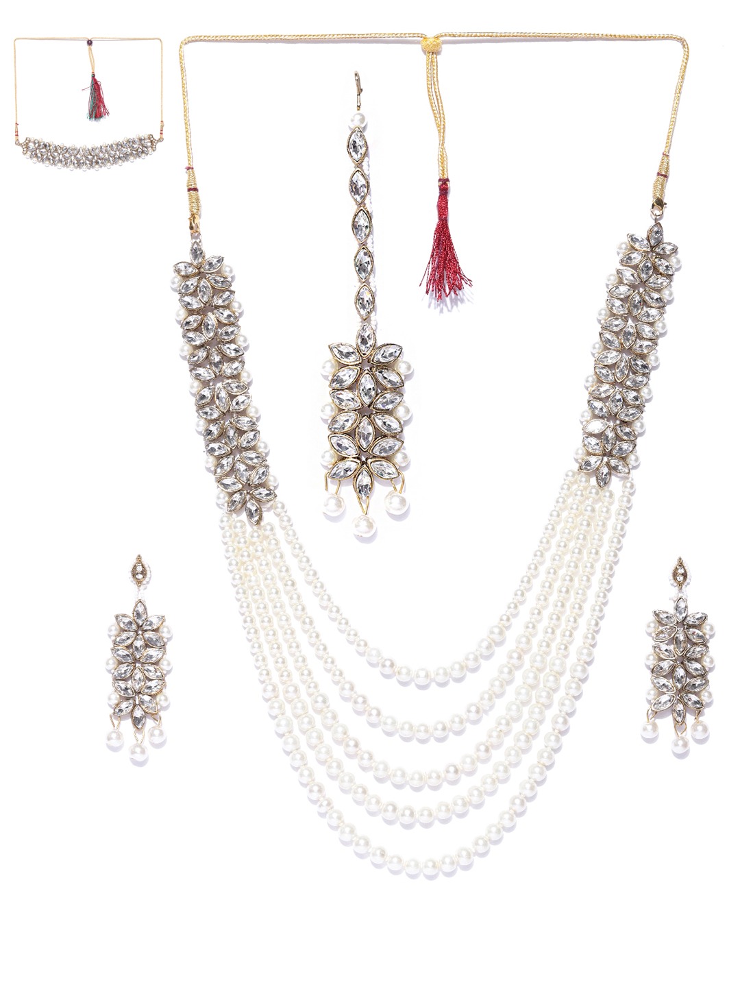 YouBella Antique Gold-Toned  Off-White Stone-Studded Layered Jewellery Set