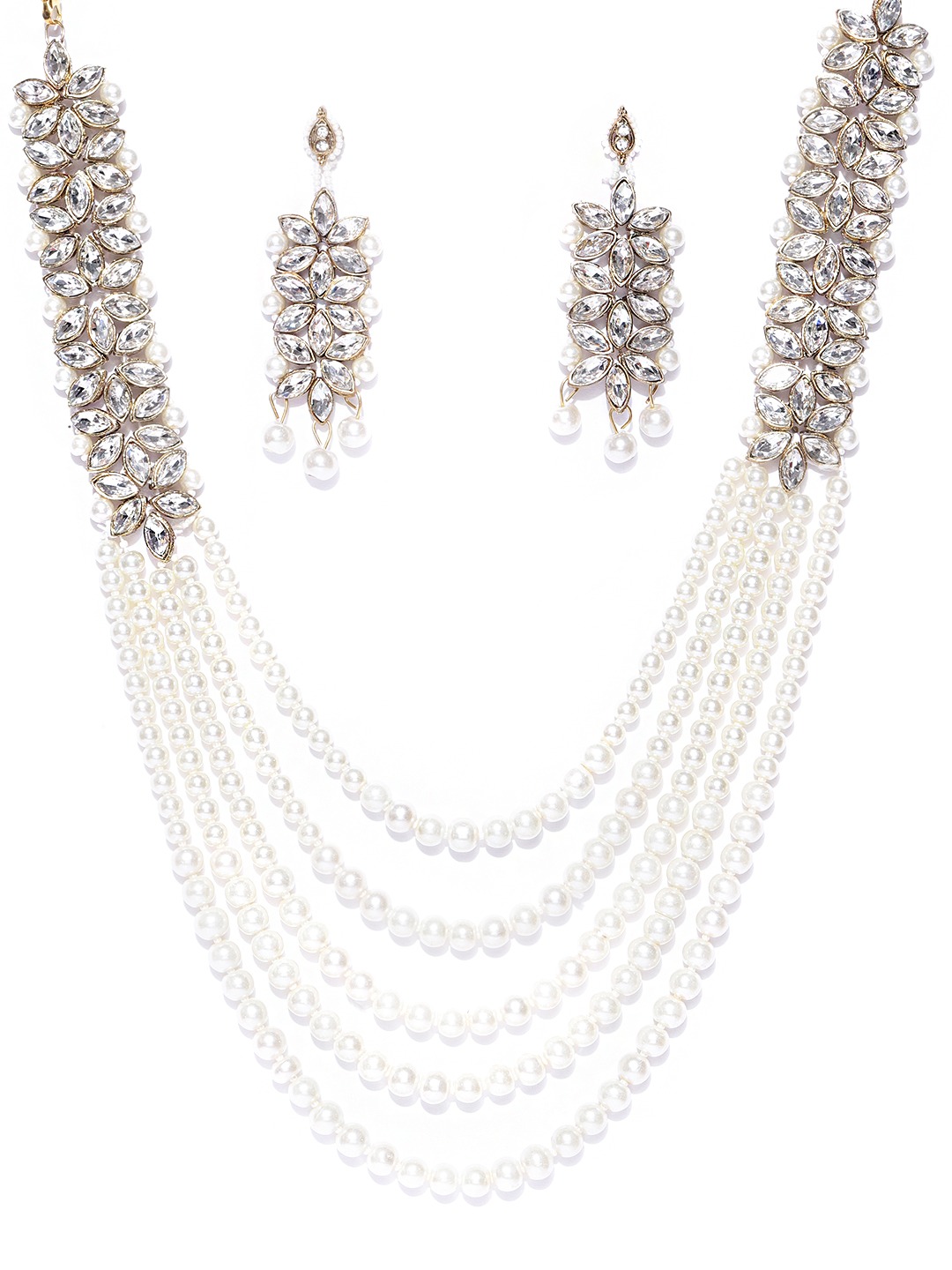 YouBella Antique Gold-Toned  Off-White Stone-Studded Layered Jewellery Set