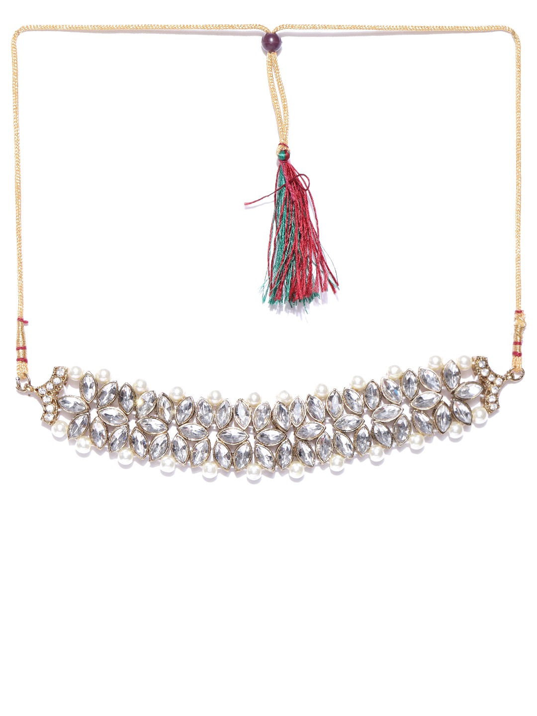 YouBella Antique Gold-Toned  Off-White Stone-Studded Layered Jewellery Set