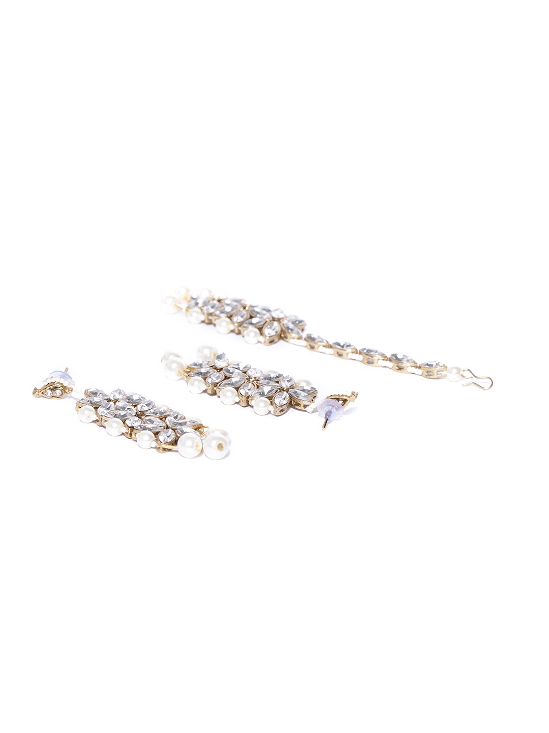 YouBella Antique Gold-Toned  Off-White Stone-Studded Layered Jewellery Set