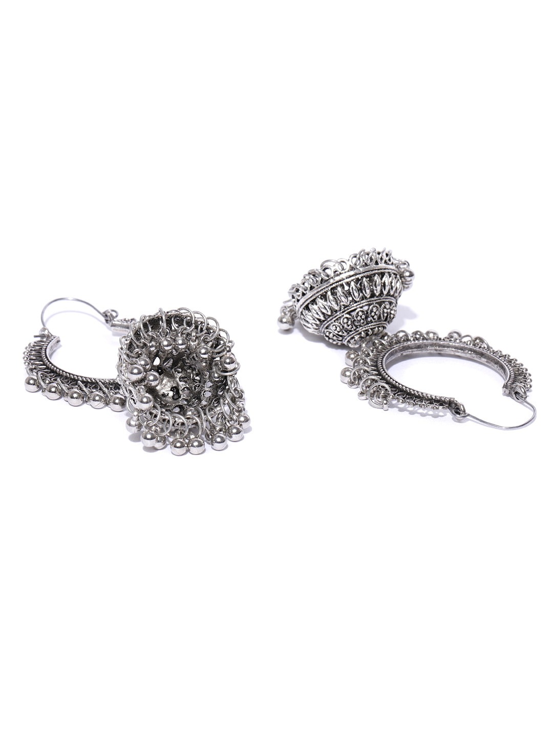 YouBella Oxidised Silver-Plated Textured Dome Shaped Jhumkas