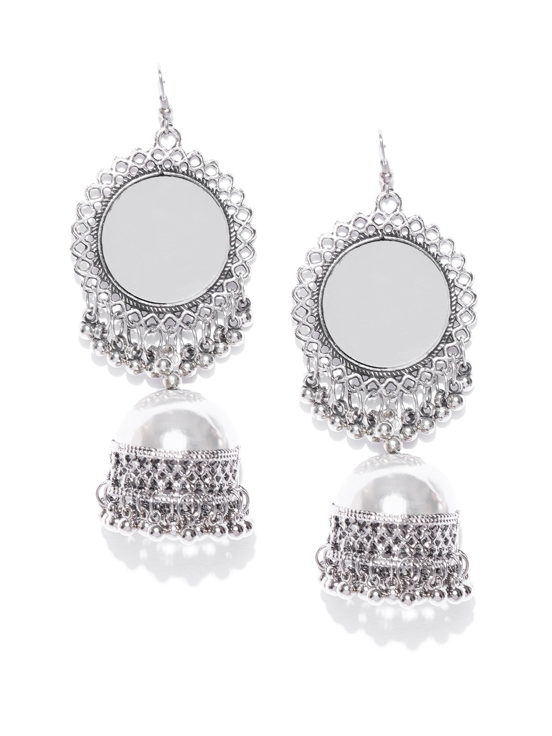 YouBella Silver-Plated Mirror Dome-Shaped Jhumkas