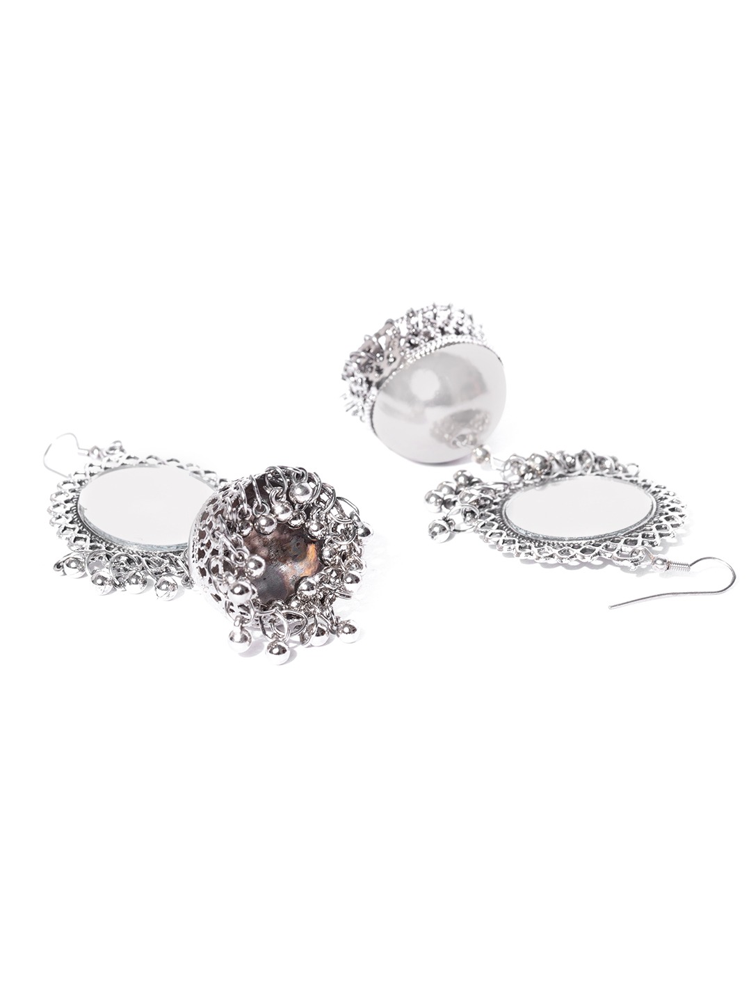 YouBella Silver-Plated Mirror Dome-Shaped Jhumkas