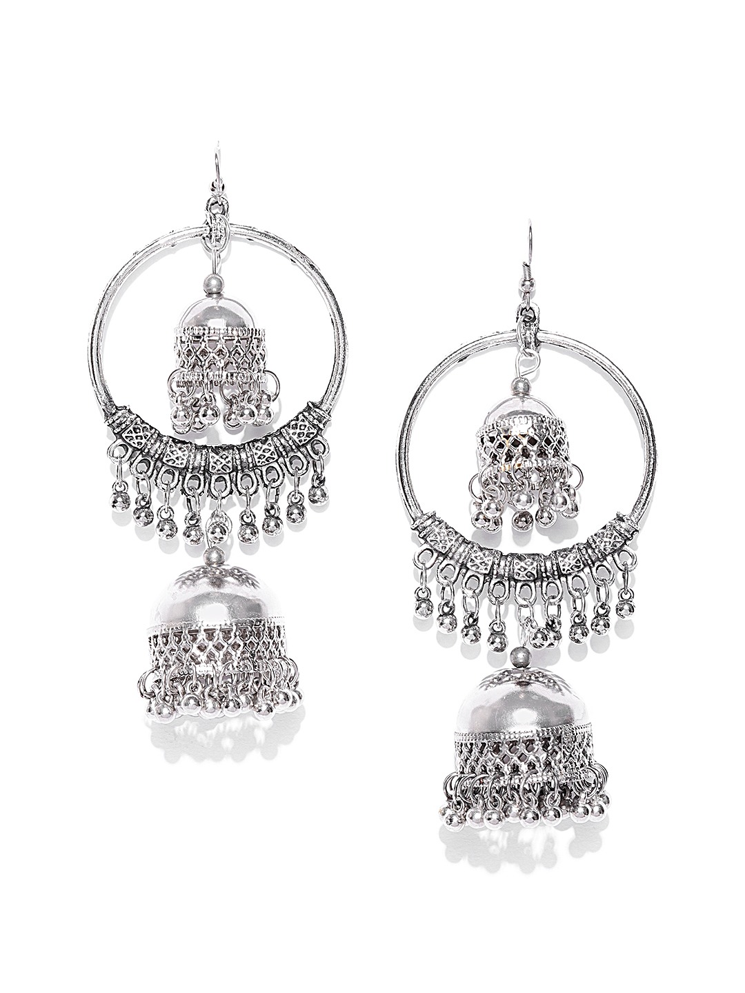 YouBella Oxidised Silver-Plated Dome Shaped Jhumkas