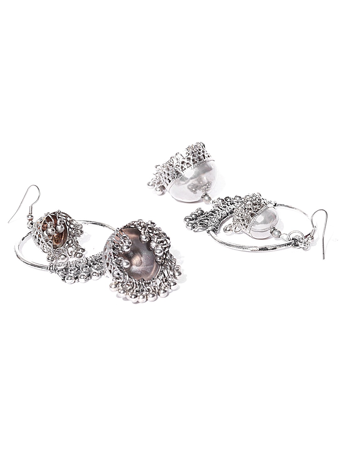 YouBella Oxidised Silver-Plated Dome Shaped Jhumkas