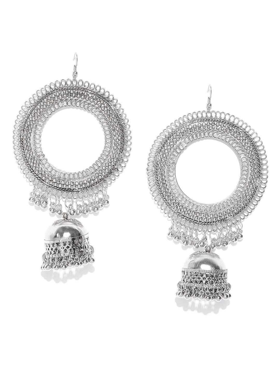 YouBella Oxidised Silver-Plated Dome-Shaped Jhumkas