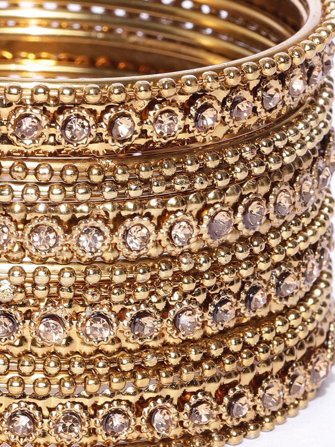 YouBella Set of 12 Antique Gold-Toned Textured Stone-Studded Bangles