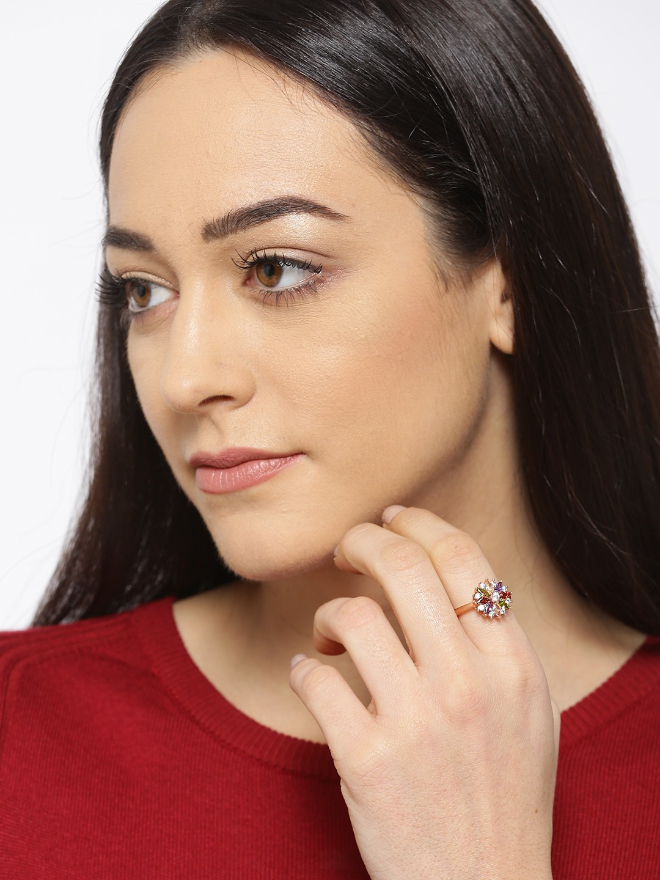 YouBella Women Rose Gold-Toned Stone-Studded Adjustable Ring