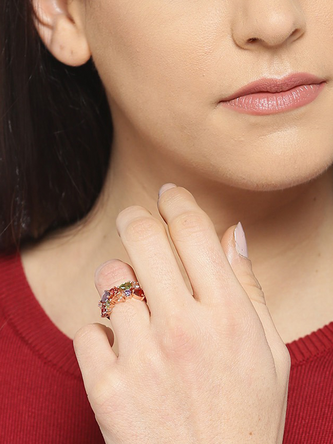 YouBella Women Rose Gold-Toned Stone-Studded Adjustable Ring