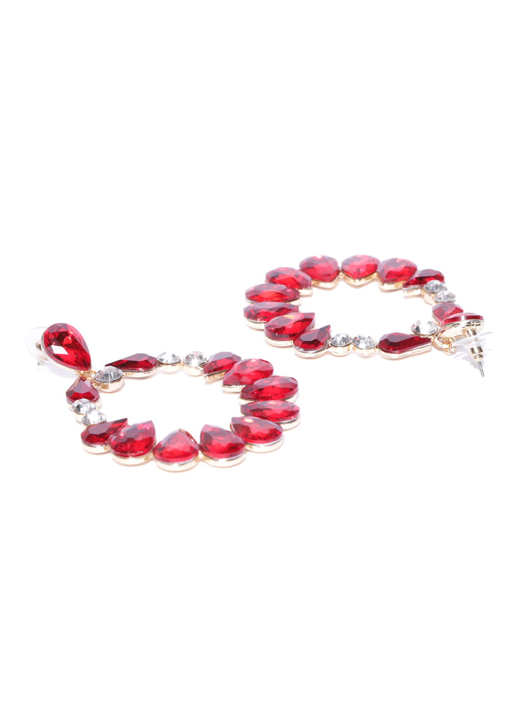YouBella Red Gold-Plated Stone-Studded Oval Drop Earrings
